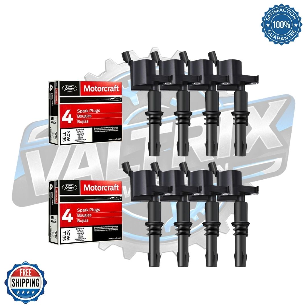 8pc Genuine Motorcraft Ignition Coil & Spark Plug Kit DG511 SP546 OEM for Ford F150 F250 Expedition Lincoln 4.6L 5.4L Triton V8 3V Engine